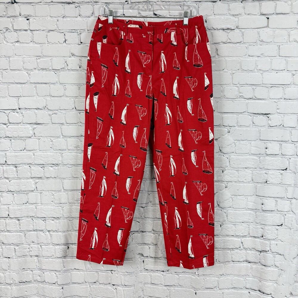 Vintage Casual Corner Red Sailboat Print Capri Pants Women 12 Coastal Resort
